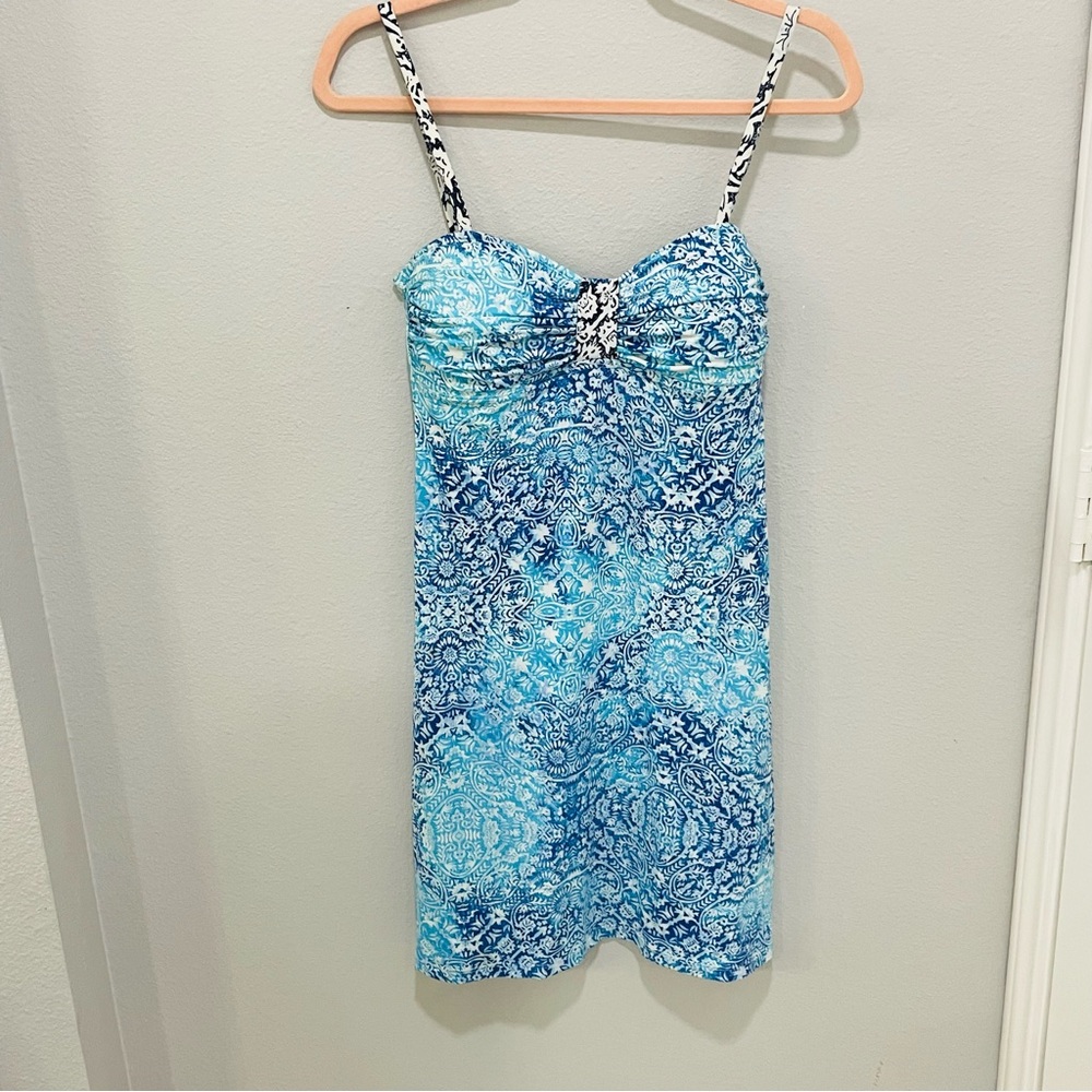 Tommy Bahama Blue & White Swim Dress Molded Cups Womens Size SP